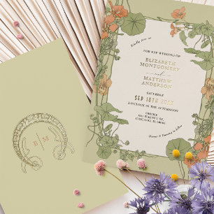 Vintage Art Nouveau Hochzeitseinladung Goldfolie Folieneinladung