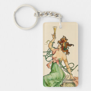 Vintage-Art-Nouveau-Illustration einer Champagner- Schlüsselanhänger