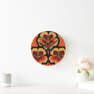 Vintage Art Nouveau Julie de Graag Blumen-Holzschn Runde Wanduhr