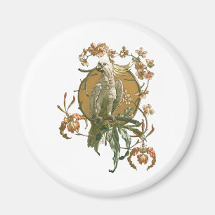 Vintage Art Nouveau, Kakadu-Vogel, Orchideenblüten Magnet