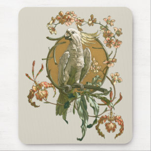 Vintage Art Nouveau, Kakadu-Vogel, Orchideenblüten Mousepad