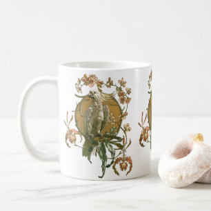 Vintage Art Nouveau, Kakadu-Vogel, Orchideenblüten Tasse