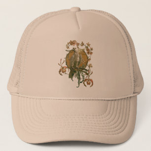 Vintage Art Nouveau, Kakadu-Vogel, Orchideenblüten Truckerkappe