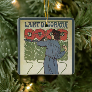 Vintage Art Nouveau, Künstler malt Klatschmohnblum Keramikornament