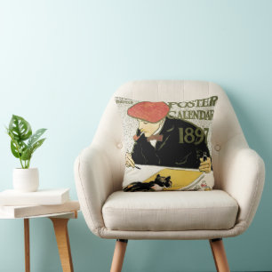 Vintage Art Nouveau, Künstler malt mit Haustierkat Kissen