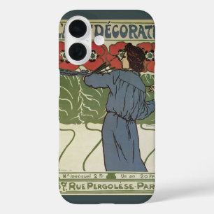 Vintage Art Nouveau, Künstler malt Mohnblumen iPhone 16 Hülle