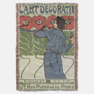 Vintage Art Nouveau, Künstler malt Mohnblumen Decke