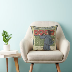 Vintage Art Nouveau, Künstler malt Mohnblumen Kissen