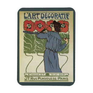 Vintage Art Nouveau, Künstler malt Mohnblumen Magnet