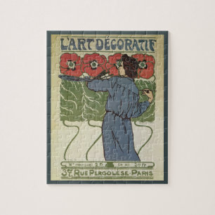 Vintage Art Nouveau, Künstler malt Mohnblumen Puzzle