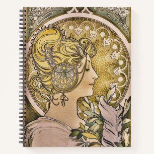 Vintage Art Nouveau "La Plume" von Alphonse Mucha Notizbuch