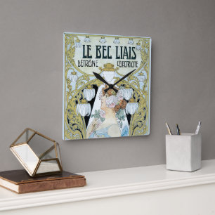 Vintage Art Nouveau Le Bec Liais, Privat Livemont Quadratische Wanduhr