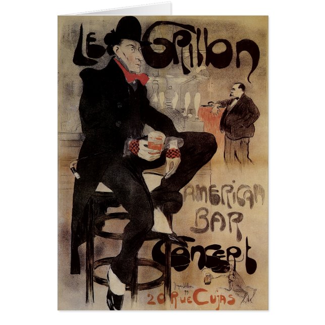 Vintage Art Nouveau Le Grillon, Mann trinkt Bier (Vorne)