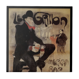 Vintage Art Nouveau Le Grillon, Mann trinkt Bier Fliese