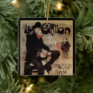 Vintage Art Nouveau Le Grillon, Mann trinkt Bier Keramikornament