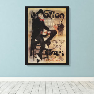 Vintage Art Nouveau Le Grillon, Mann trinkt Bier Leinwanddruck