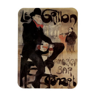Vintage Art Nouveau Le Grillon, Mann trinkt Bier Magnet