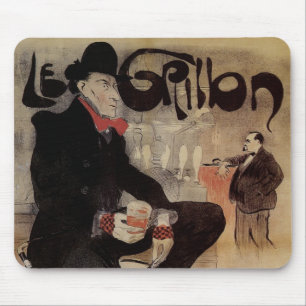Vintage Art Nouveau Le Grillon, Mann trinkt Bier Mousepad
