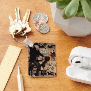 Vintage Art Nouveau Le Grillon, Mann trinkt Bier Schlüsselanhänger