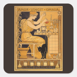 Vintage Art Nouveau, Liebe besiegt alles Wissensch Quadratischer Aufkleber