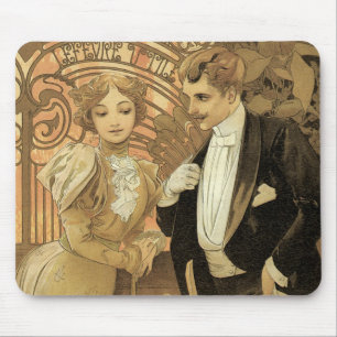 Vintage Art Nouveau Liebe Romanze, Flirt von Mucha Mousepad