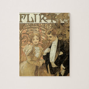 Vintage Art Nouveau Liebe Romanze, Flirt von Mucha Puzzle