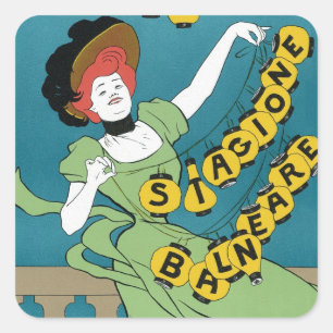 Vintage Art Nouveau, Livorno Senorita beim Tanzen Quadratischer Aufkleber