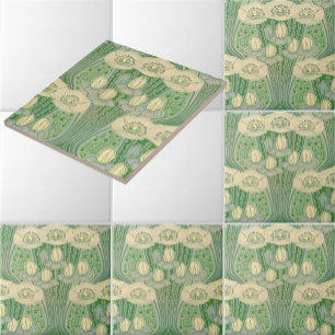 Vintage Art Nouveau Lotus- und Mohnblumen-Muster Fliese