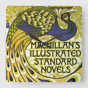 Vintage Art Nouveau, Macmillan's Pfauenfeder Quadratische Wanduhr