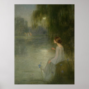 Vintage Art Nouveau Mädchen im Mondlicht Poster