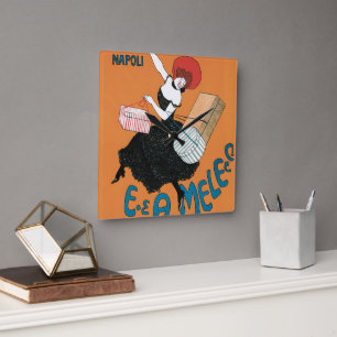 Vintage Art Nouveau Magazzini Italiani von Capiell Quadratische Wanduhr