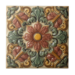 Vintage Art Nouveau Majolika Blumengewerbe Fliese