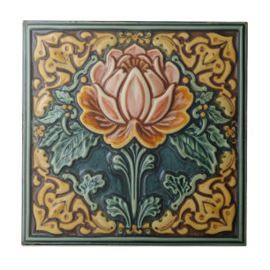 Vintage Art Nouveau Majolika Blumengewerbe Fliese