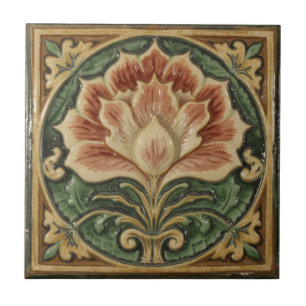 Vintage Art Nouveau Majolika Blumengewerbe Fliese