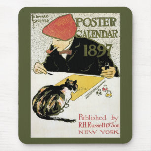 Vintage Art Nouveau, Maler mit Haustierkatze Mousepad