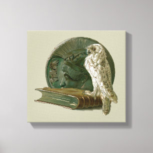 Vintage Art Nouveau mit einer Eule, einer Münze un Leinwanddruck