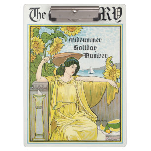 Vintage Art Nouveau Mittsommer-Frau Sonnenblumen Klemmbrett