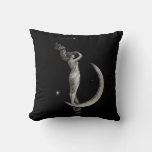 Vintage Art Nouveau Mond Mädchen Kissen