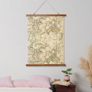Vintage Art Nouveau Mucha Floral Pfingstrosen-Must Wandteppich Mit Holzrahmen