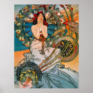 Vintage Art Nouveau Mucha Frau Blumenposter Poster