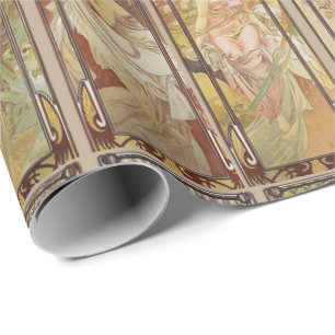 Vintage Art Nouveau Mucha Zeiten des Tages Muster Geschenkpapier