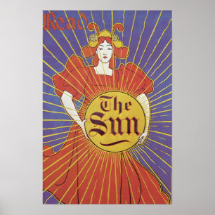 Vintage Art Nouveau, New Yorker Sun-Zeitung Poster