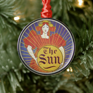 Vintage Art Nouveau, New Yorker Sun-Zeitung Silbernes Ornament