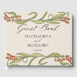 Vintage Art Nouveau Orange Green Flowers Wedding Gästebuch