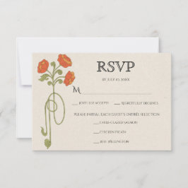 Vintage Art Nouveau Orange Sage Flowers Meals RSVP Karte