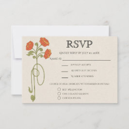 Vintage Art Nouveau Orange Sunset Flowers Meals RSVP Karte