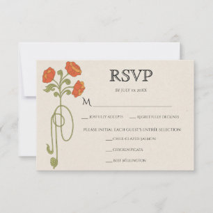 Vintage Art Nouveau Orangesage Blumen Mahlzeiten RSVP Karte