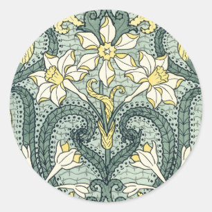 Vintage Art Nouveau Osterglocken Narzissen Blumen Runder Aufkleber