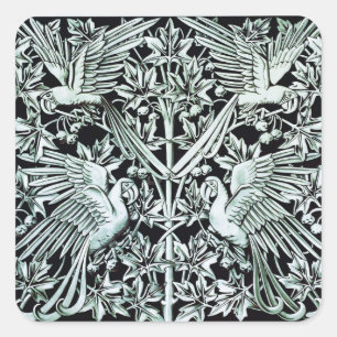 Vintage Art Nouveau Papagei Vogel Florale Kunst Quadratischer Aufkleber