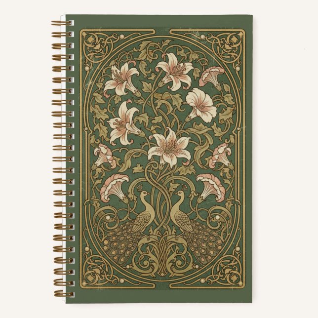 Vintage Art Nouveau Peacock & Lily Garden Journal Notizbuch (Vorderseite)
